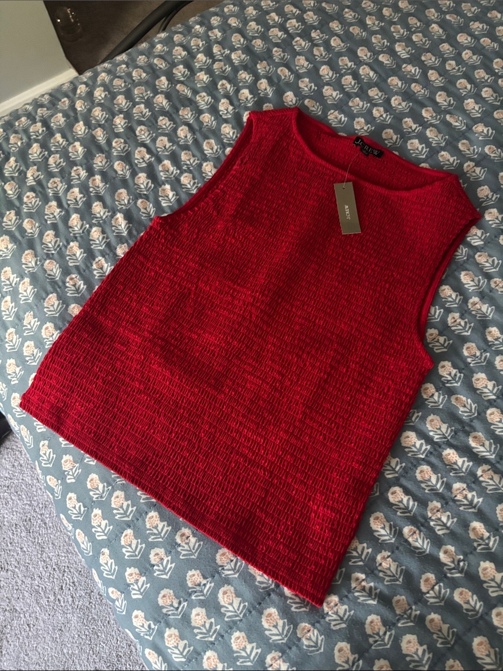 J. Crew Bright Red Textured Knit Sleeveless Tank
